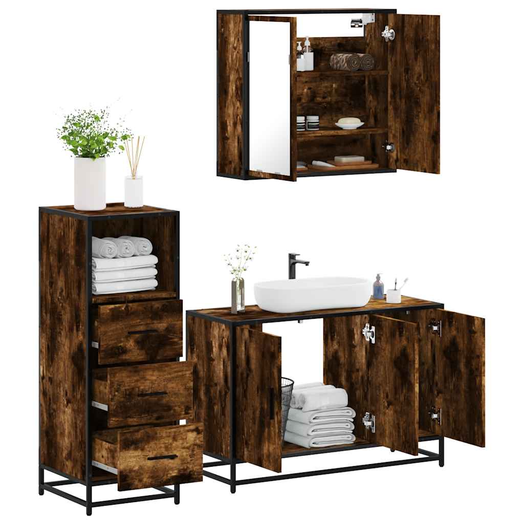 vidaXL 3 Piece Bathroom Furniture Set Smoked Oak Engineered Wood