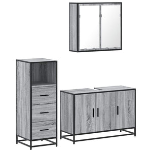 vidaXL 3 Piece Bathroom Furniture Set Grey Sonoma Engineered Wood