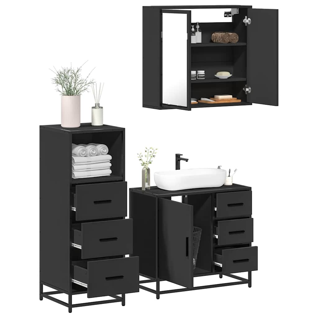 vidaXL 3 Piece Bathroom Furniture Set Black Engineered Wood