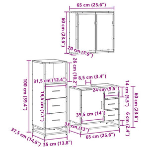 vidaXL 3 Piece Bathroom Furniture Set Sonoma Oak Engineered Wood