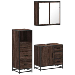 vidaXL 3 Piece Bathroom Furniture Set Brown Oak Engineered Wood