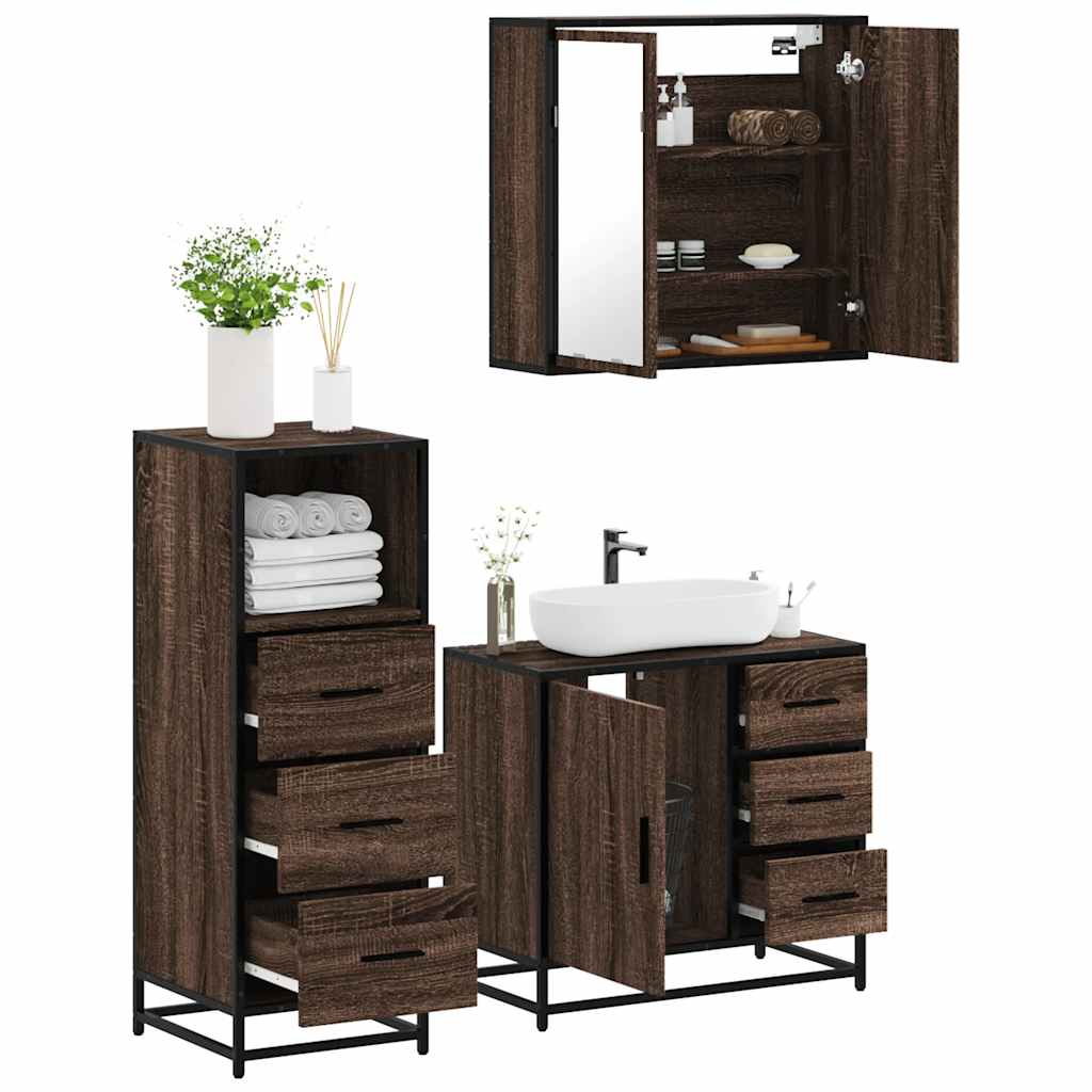 vidaXL 3 Piece Bathroom Furniture Set Brown Oak Engineered Wood