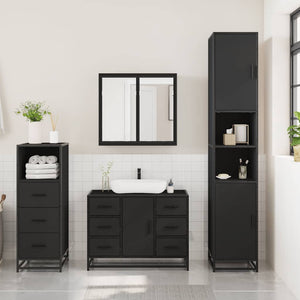 vidaXL 3 Piece Bathroom Furniture Set Black Engineered Wood