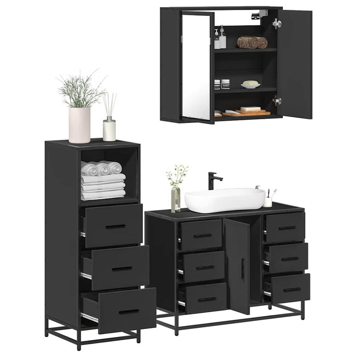 vidaXL 3 Piece Bathroom Furniture Set Black Engineered Wood