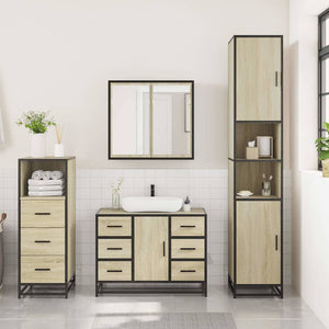 vidaXL 3 Piece Bathroom Furniture Set Sonoma Oak Engineered Wood