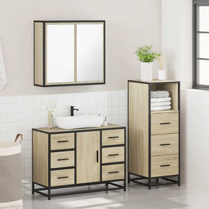 vidaXL 3 Piece Bathroom Furniture Set Sonoma Oak Engineered Wood