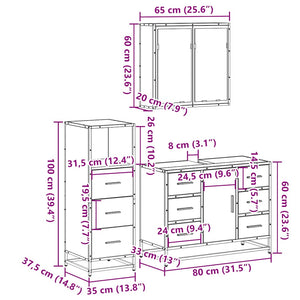 vidaXL 3 Piece Bathroom Furniture Set Sonoma Oak Engineered Wood