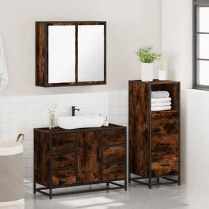 vidaXL 3 Piece Bathroom Furniture Set Smoked Oak Engineered Wood