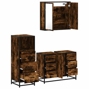 vidaXL 3 Piece Bathroom Furniture Set Smoked Oak Engineered Wood