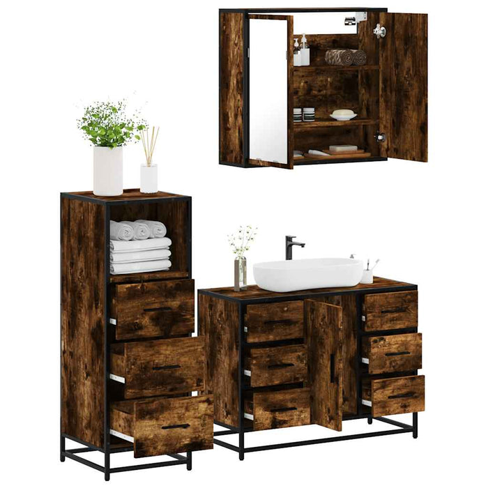 vidaXL 3 Piece Bathroom Furniture Set Smoked Oak Engineered Wood