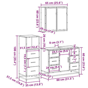 vidaXL 3 Piece Bathroom Furniture Set Grey Sonoma Engineered Wood