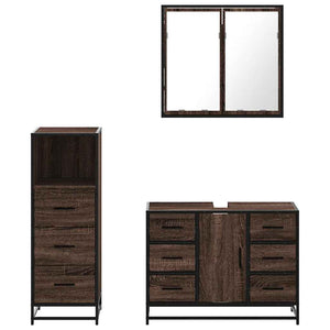 vidaXL 3 Piece Bathroom Furniture Set Brown Oak Engineered Wood