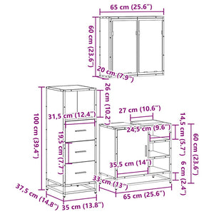 vidaXL 3 Piece Bathroom Furniture Set Sonoma Oak Engineered Wood