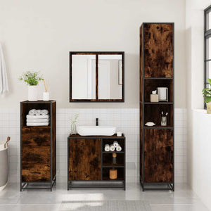 vidaXL 3 Piece Bathroom Furniture Set Smoked Oak Engineered Wood