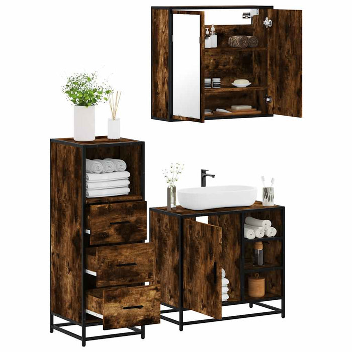 vidaXL 3 Piece Bathroom Furniture Set Smoked Oak Engineered Wood