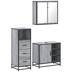 vidaXL 3 Piece Bathroom Furniture Set Grey Sonoma Engineered Wood