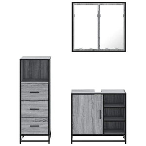 vidaXL 3 Piece Bathroom Furniture Set Grey Sonoma Engineered Wood