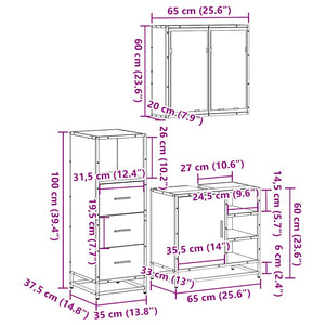 vidaXL 3 Piece Bathroom Furniture Set Grey Sonoma Engineered Wood