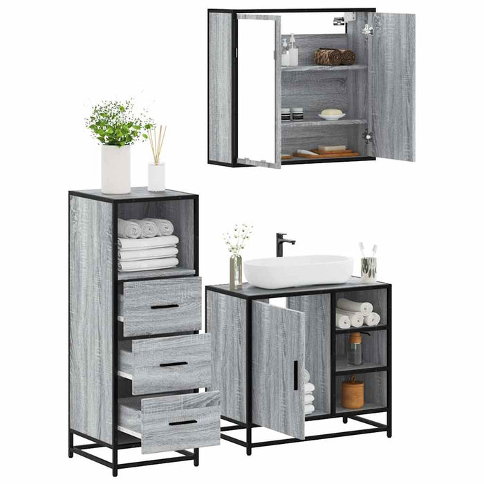 vidaXL 3 Piece Bathroom Furniture Set Grey Sonoma Engineered Wood