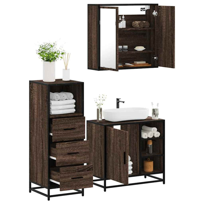 vidaXL 3 Piece Bathroom Furniture Set Brown Oak Engineered Wood