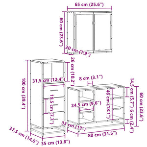 vidaXL 3 Piece Bathroom Furniture Set Black Engineered Wood