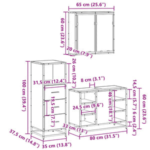 vidaXL 3 Piece Bathroom Furniture Set Sonoma Oak Engineered Wood