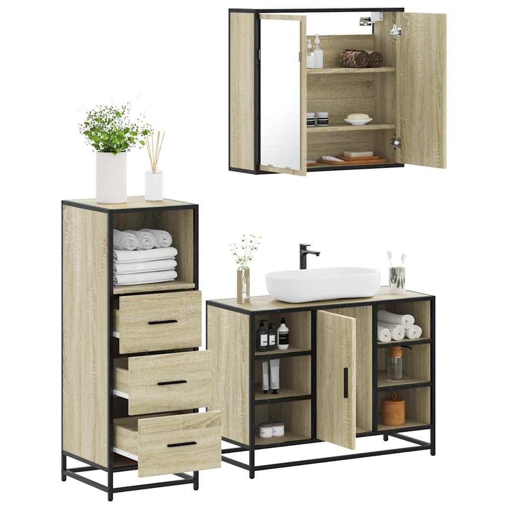 vidaXL 3 Piece Bathroom Furniture Set Sonoma Oak Engineered Wood