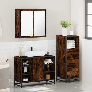 vidaXL 3 Piece Bathroom Furniture Set Smoked Oak Engineered Wood