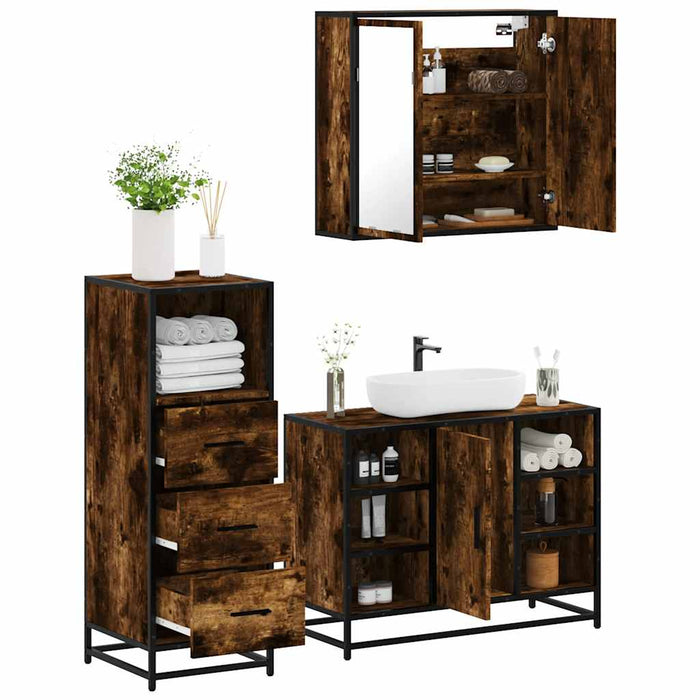 vidaXL 3 Piece Bathroom Furniture Set Smoked Oak Engineered Wood