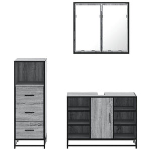 vidaXL 3 Piece Bathroom Furniture Set Grey Sonoma Engineered Wood