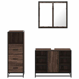 vidaXL 3 Piece Bathroom Furniture Set Brown Oak Engineered Wood