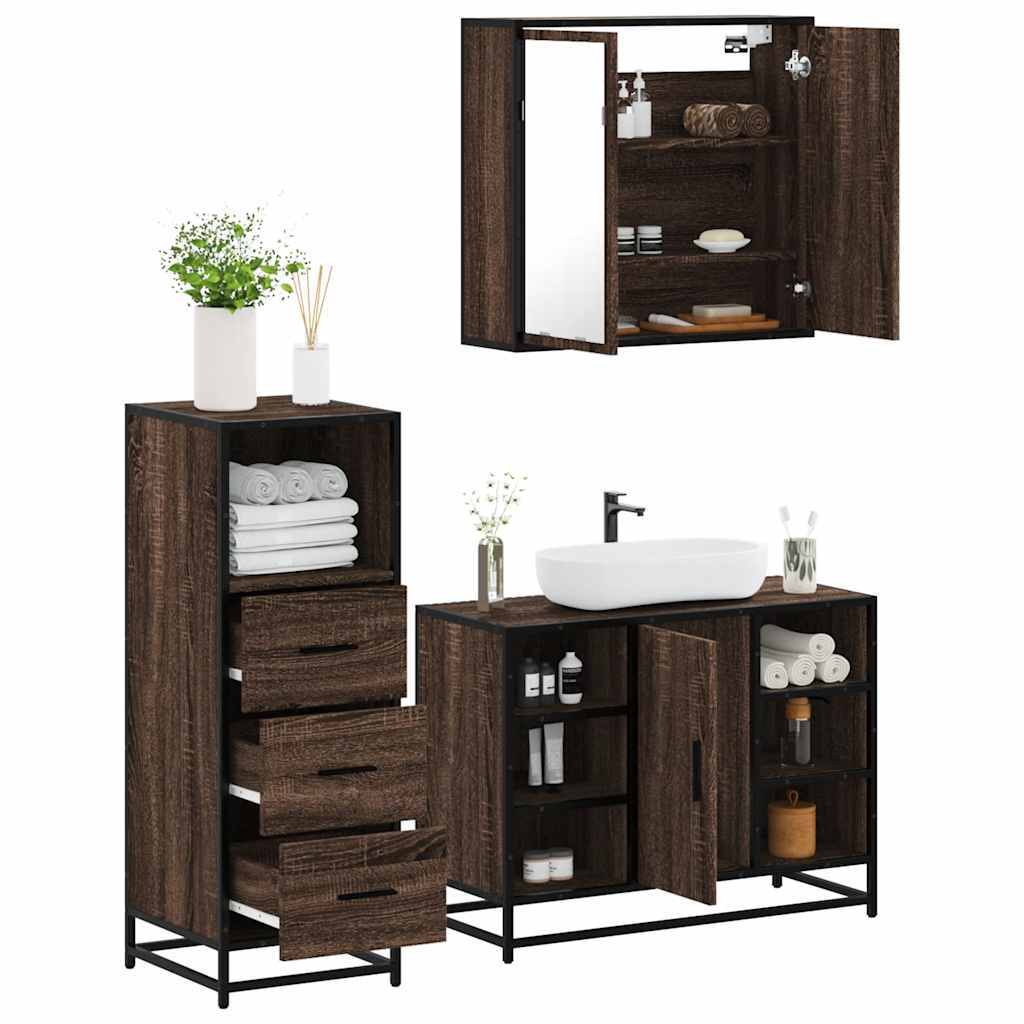 vidaXL 3 Piece Bathroom Furniture Set Brown Oak Engineered Wood