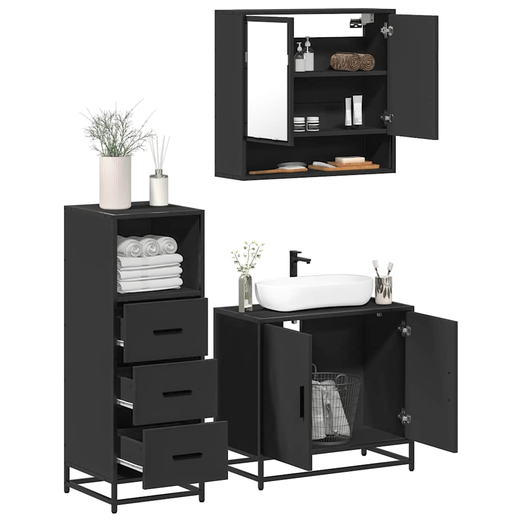 vidaXL 3 Piece Bathroom Furniture Set Black Engineered Wood