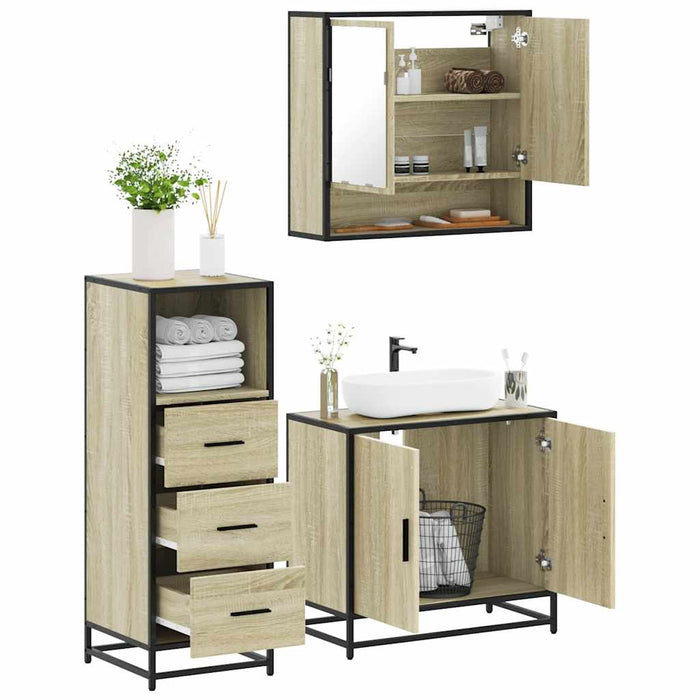 vidaXL 3 Piece Bathroom Furniture Set Sonoma Oak Engineered Wood