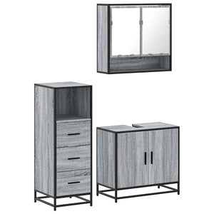 vidaXL 3 Piece Bathroom Furniture Set Grey Sonoma Engineered Wood