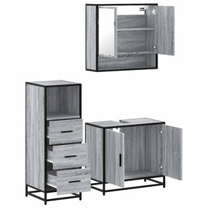 vidaXL 3 Piece Bathroom Furniture Set Grey Sonoma Engineered Wood