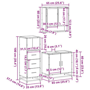 vidaXL 3 Piece Bathroom Furniture Set Grey Sonoma Engineered Wood