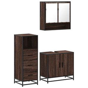 vidaXL 3 Piece Bathroom Furniture Set Brown Oak Engineered Wood