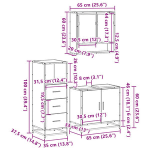 vidaXL 3 Piece Bathroom Furniture Set Brown Oak Engineered Wood