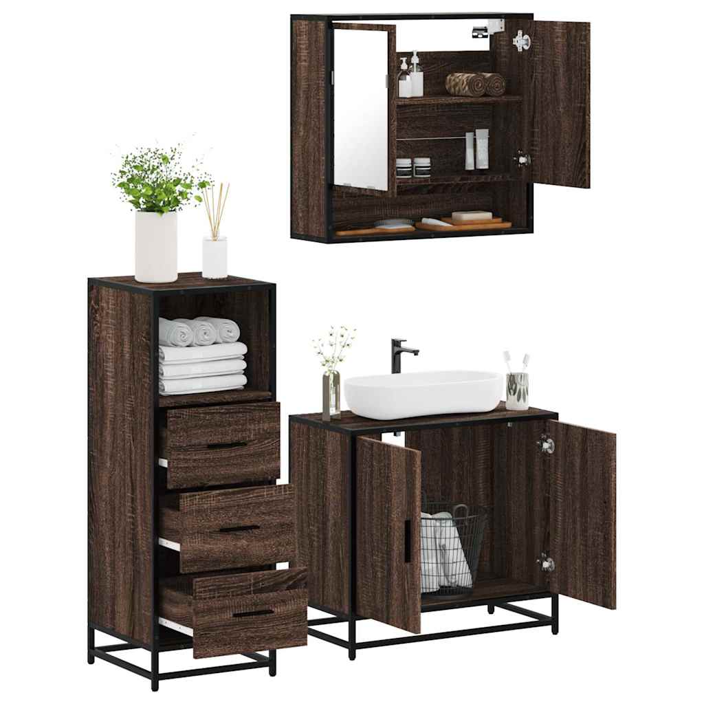 vidaXL 3 Piece Bathroom Furniture Set Brown Oak Engineered Wood