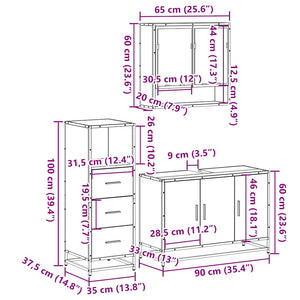 vidaXL 3 Piece Bathroom Furniture Set Black Engineered Wood