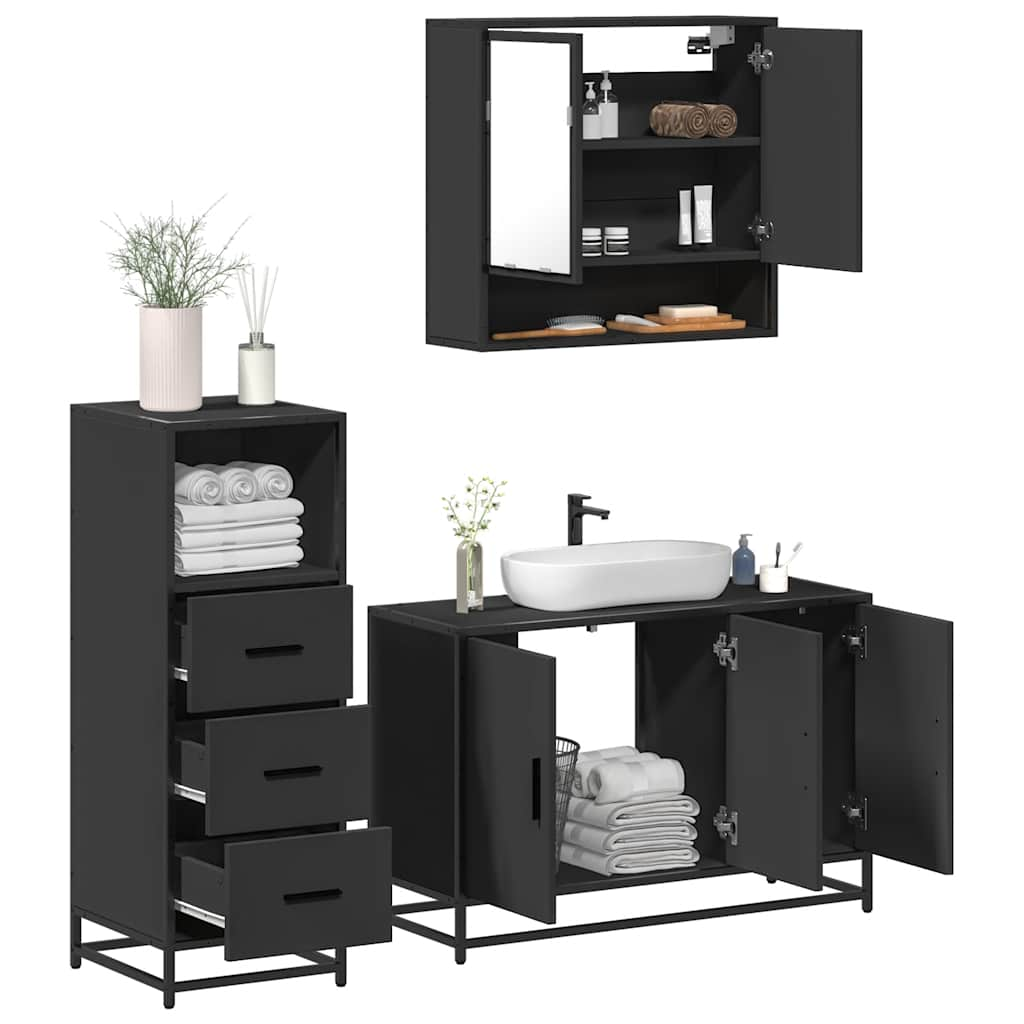 vidaXL 3 Piece Bathroom Furniture Set Black Engineered Wood