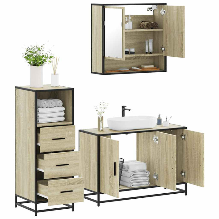 vidaXL 3 Piece Bathroom Furniture Set Sonoma Oak Engineered Wood