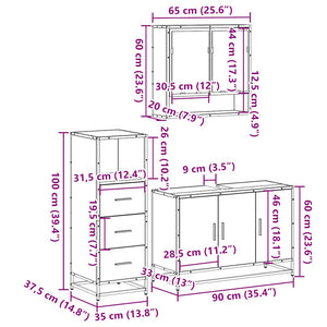 vidaXL 3 Piece Bathroom Furniture Set Grey Sonoma Engineered Wood