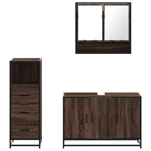 vidaXL 3 Piece Bathroom Furniture Set Brown Oak Engineered Wood