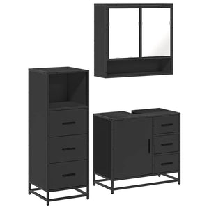 vidaXL 3 Piece Bathroom Furniture Set Black Engineered Wood