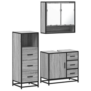 vidaXL 3 Piece Bathroom Furniture Set Grey Sonoma Engineered Wood