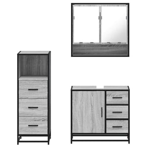 vidaXL 3 Piece Bathroom Furniture Set Grey Sonoma Engineered Wood