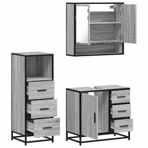 vidaXL 3 Piece Bathroom Furniture Set Grey Sonoma Engineered Wood