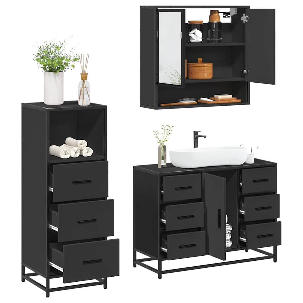 vidaXL 3 Piece Bathroom Furniture Set Black Engineered Wood